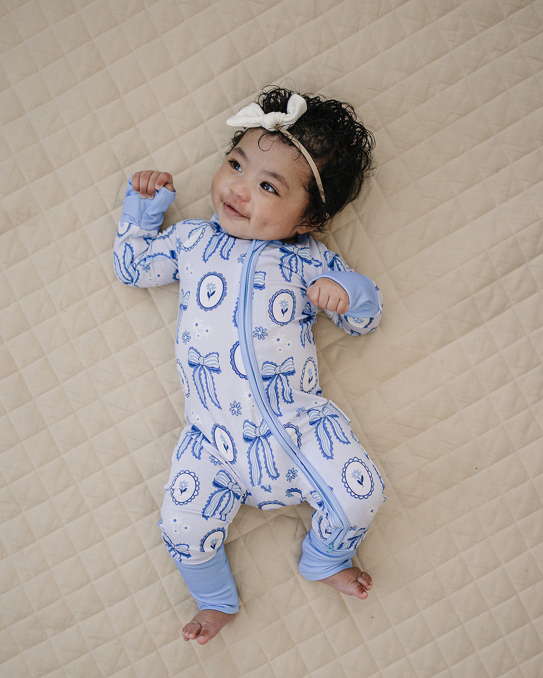 Bamboo Zip Romper | Blue Bow