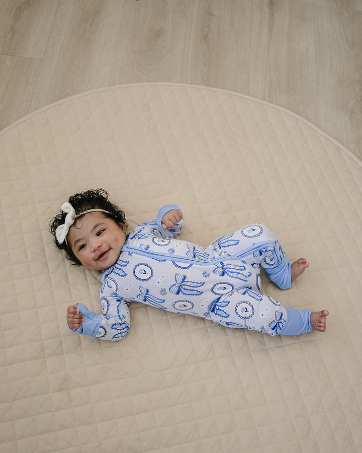 Bamboo Zip Romper | Blue Bow
