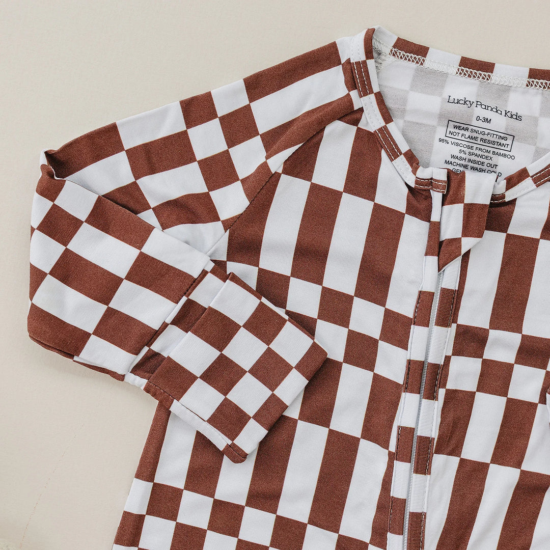 Bamboo Zip Romper | Chocolate Checkered