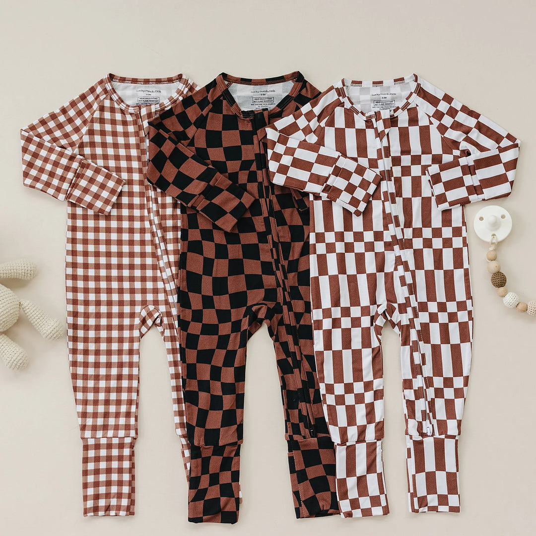 Bamboo Zip Romper | Chocolate Checkered