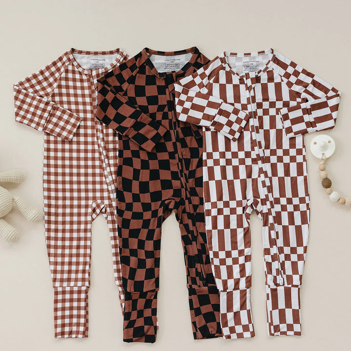 Bamboo Zip Romper | Chocolate Checkered