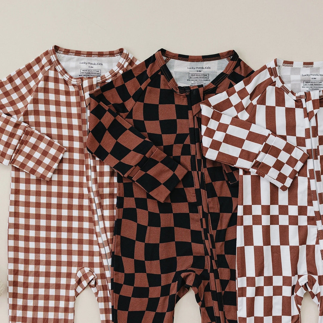 Bamboo Zip Romper | Chocolate Checkered