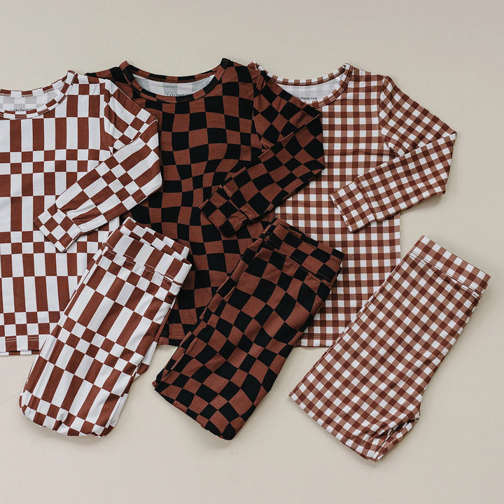 Bamboo Two Piece Set | Chocolate Wavy Checkered