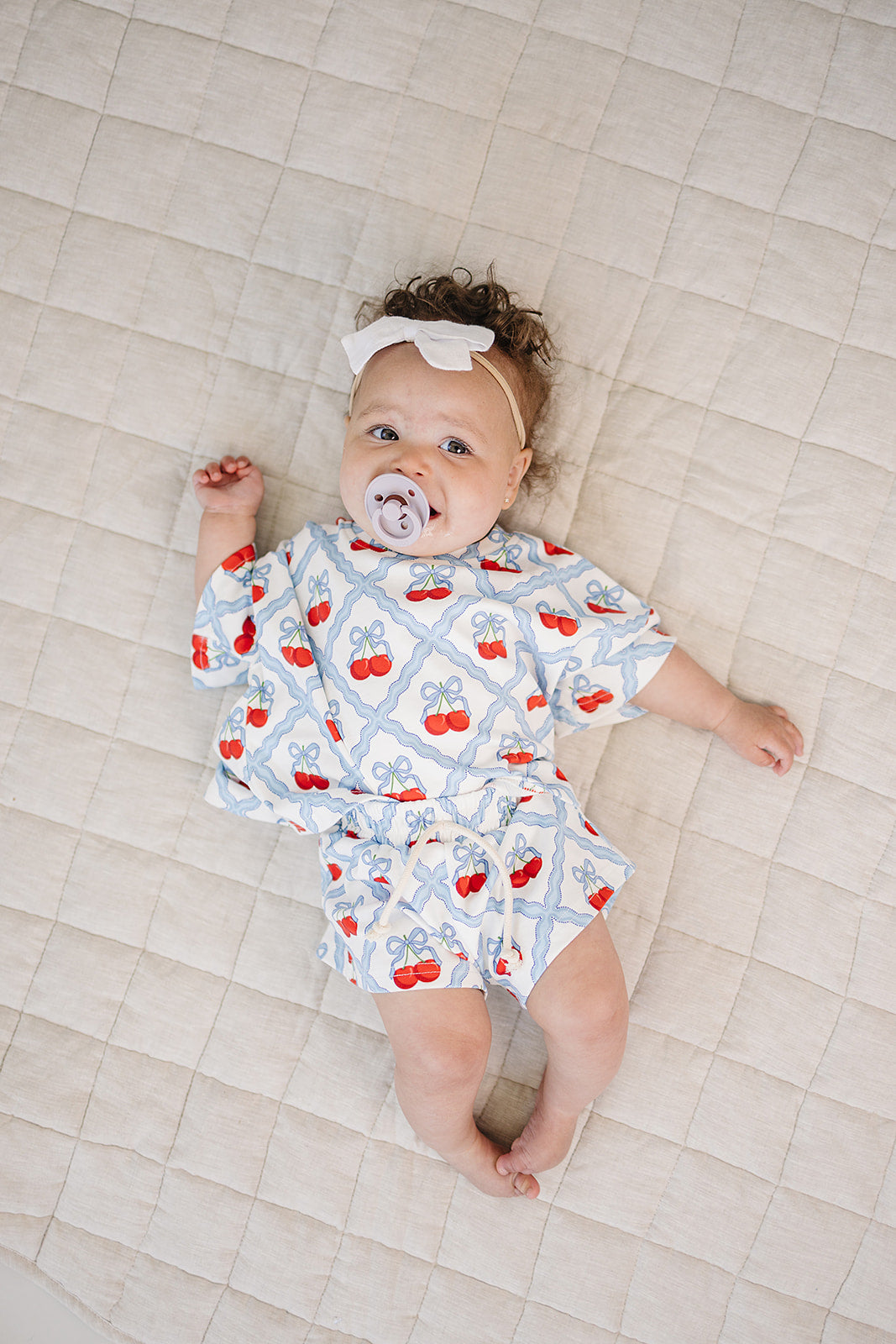 Sweet Cherry Cotton Shorts Set — baby girl in cherry-print summer two-piece, Lucky Panda Kids