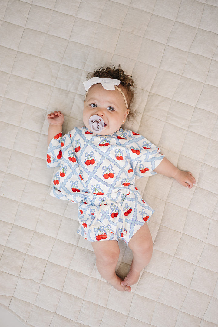 Sweet Cherry Cotton Shorts Set — baby girl in cherry-print summer two-piece, Lucky Panda Kids