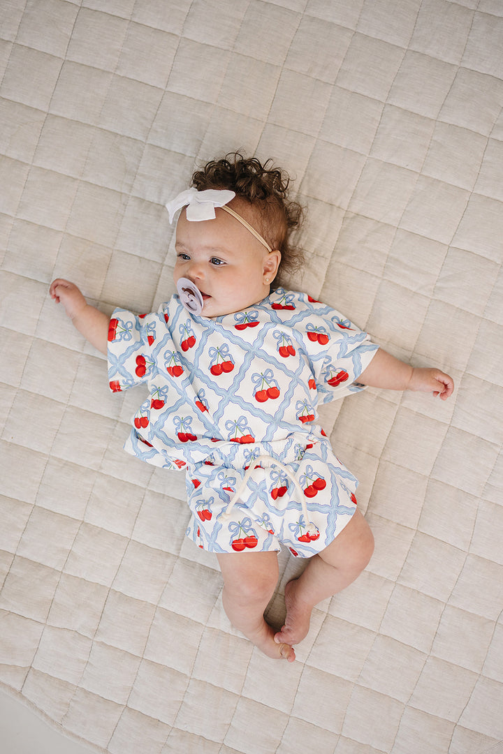 Sweet Cherry Cotton Shorts Set — baby girl in cherry-print summer two-piece, Lucky Panda Kids