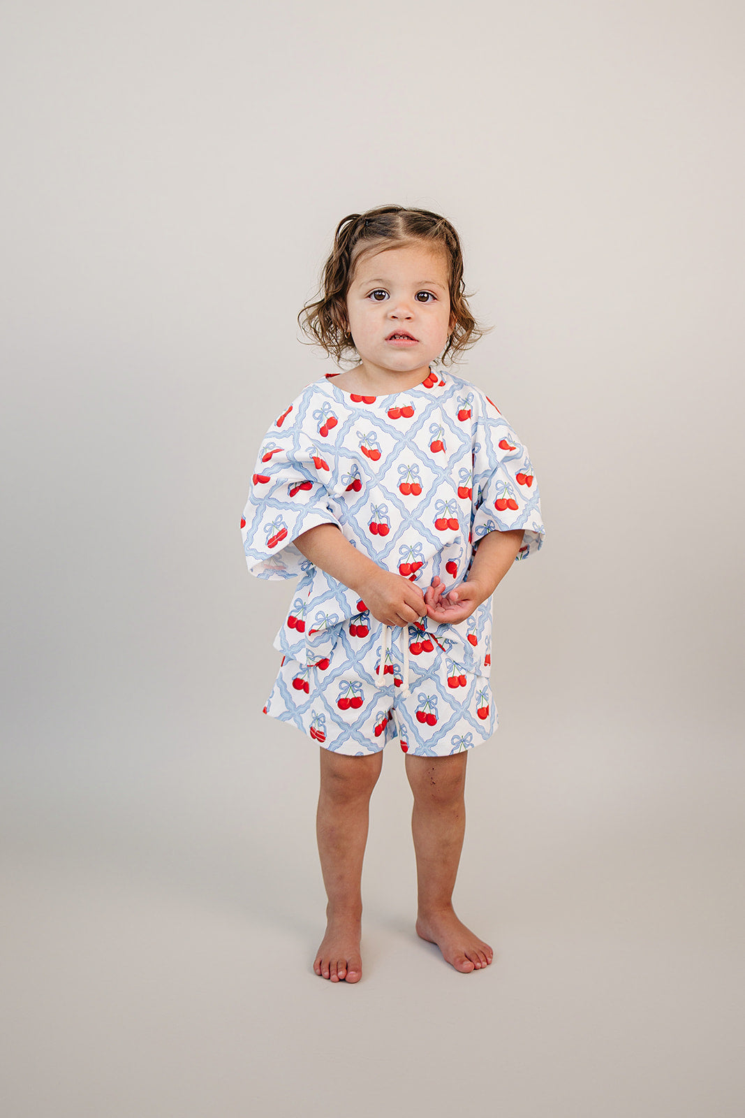 Sweet Cherry Cotton Shorts Set — toddler girl in cherry-print summer two-piece, Lucky Panda Kids