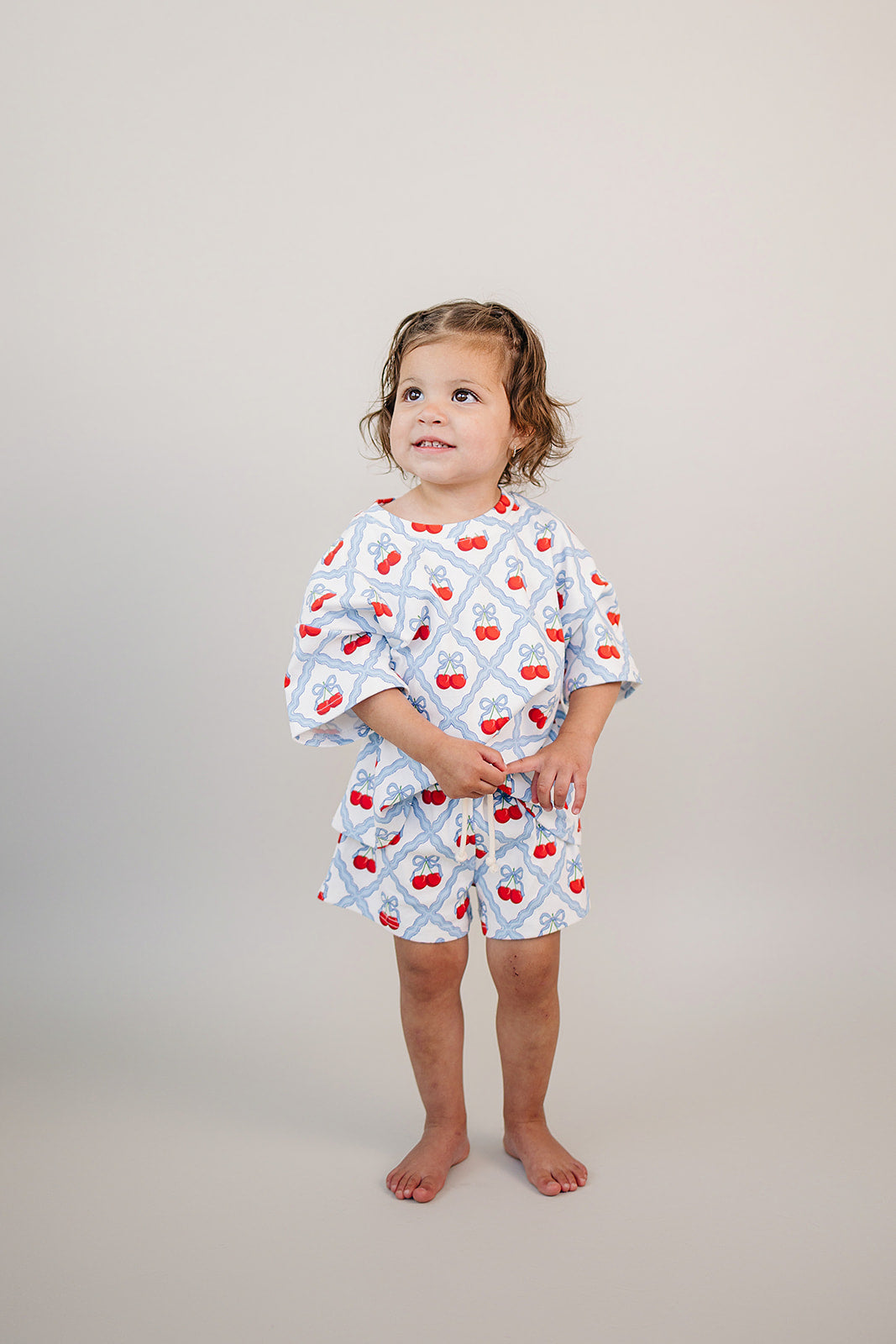 Sweet Cherry Cotton Shorts Set — toddler girl in cherry-print summer two-piece, Lucky Panda Kids