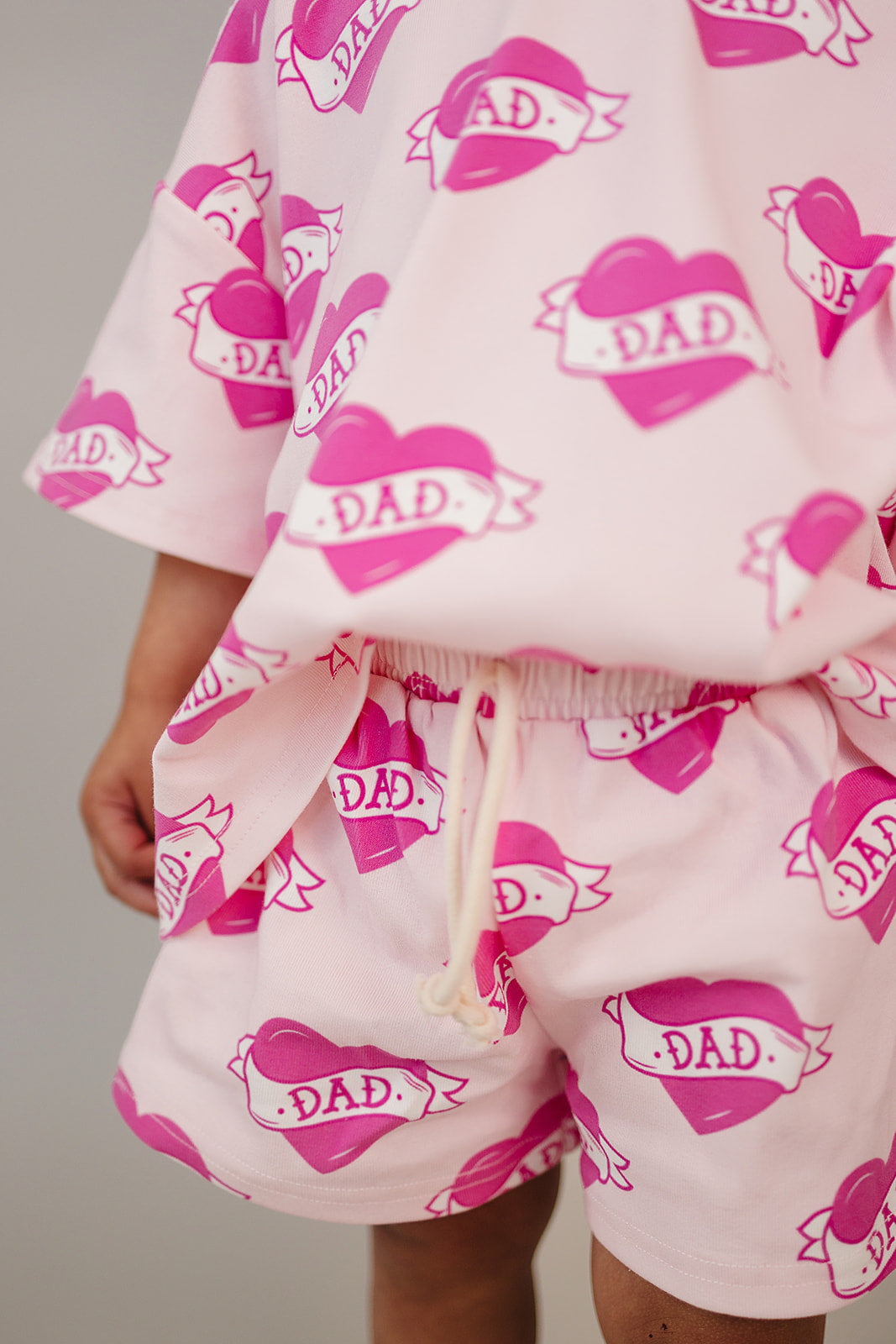 Daddy's Girl Cotton Shorts Set — toddler girl in sweet summer two-piece outfit, Lucky Panda Kids Daddy's Girl Cotton Shorts Set flat lay.Close-up of Daddy's Girl Cotton Shorts Set fabric print and soft cotton detail.Little girl wearing Daddy's Girl Cotton Shorts Set playing outdoors, sunny day.Daddy's Girl Cotton Shorts Set — Father's Day gift idea for girls NB to 9Y, Lucky Panda Kids


