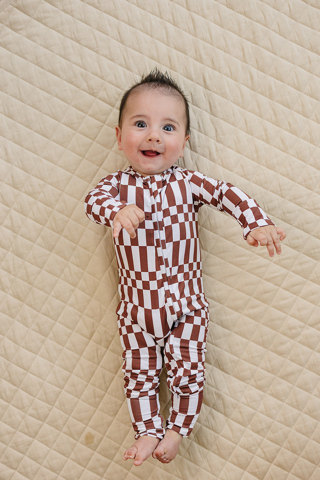 Bamboo Zip Romper | Chocolate Checkered