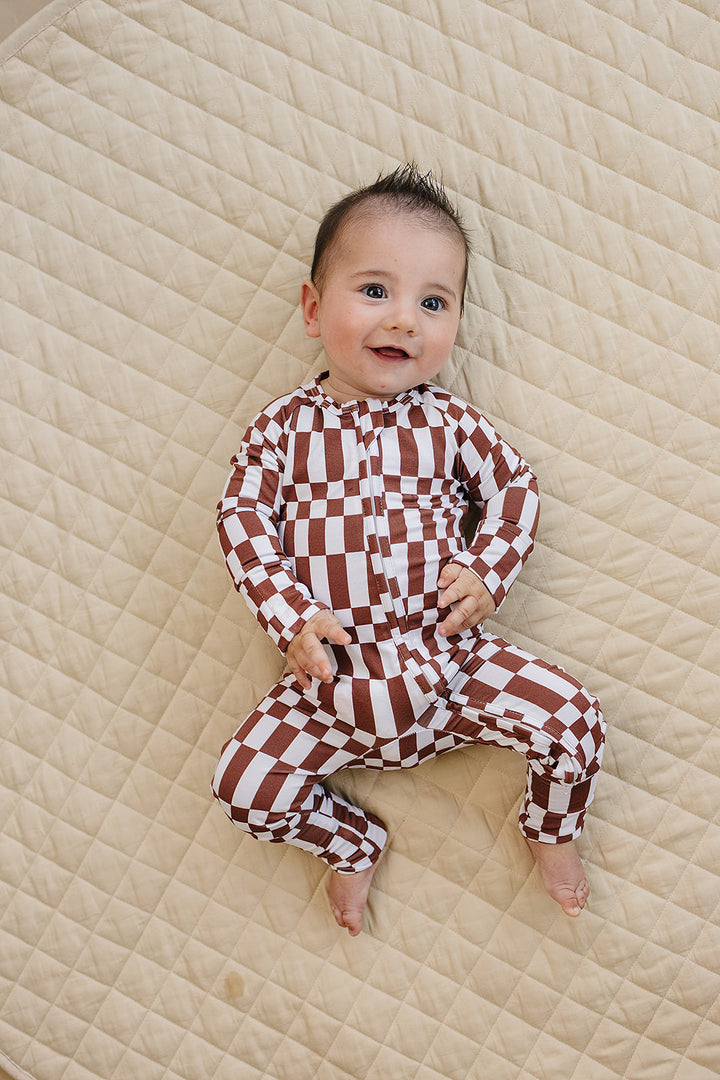 Bamboo Zip Romper | Chocolate Checkered