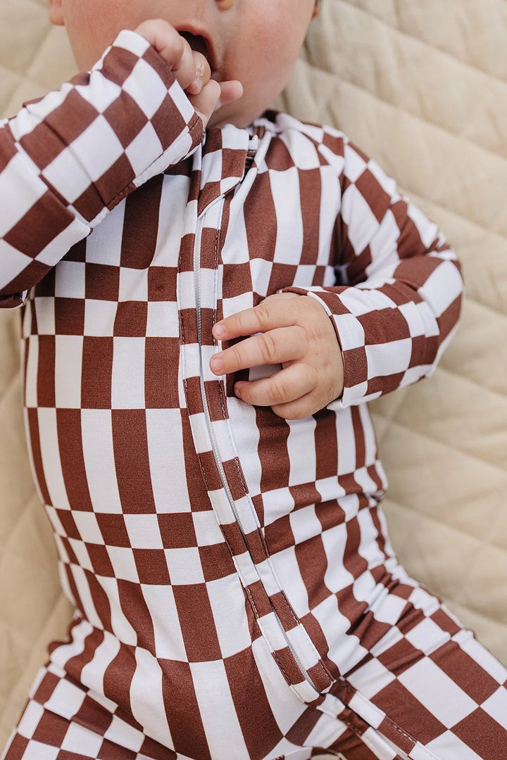 Bamboo Zip Romper | Chocolate Checkered