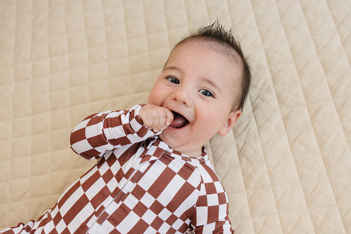 Bamboo Zip Romper | Chocolate Checkered