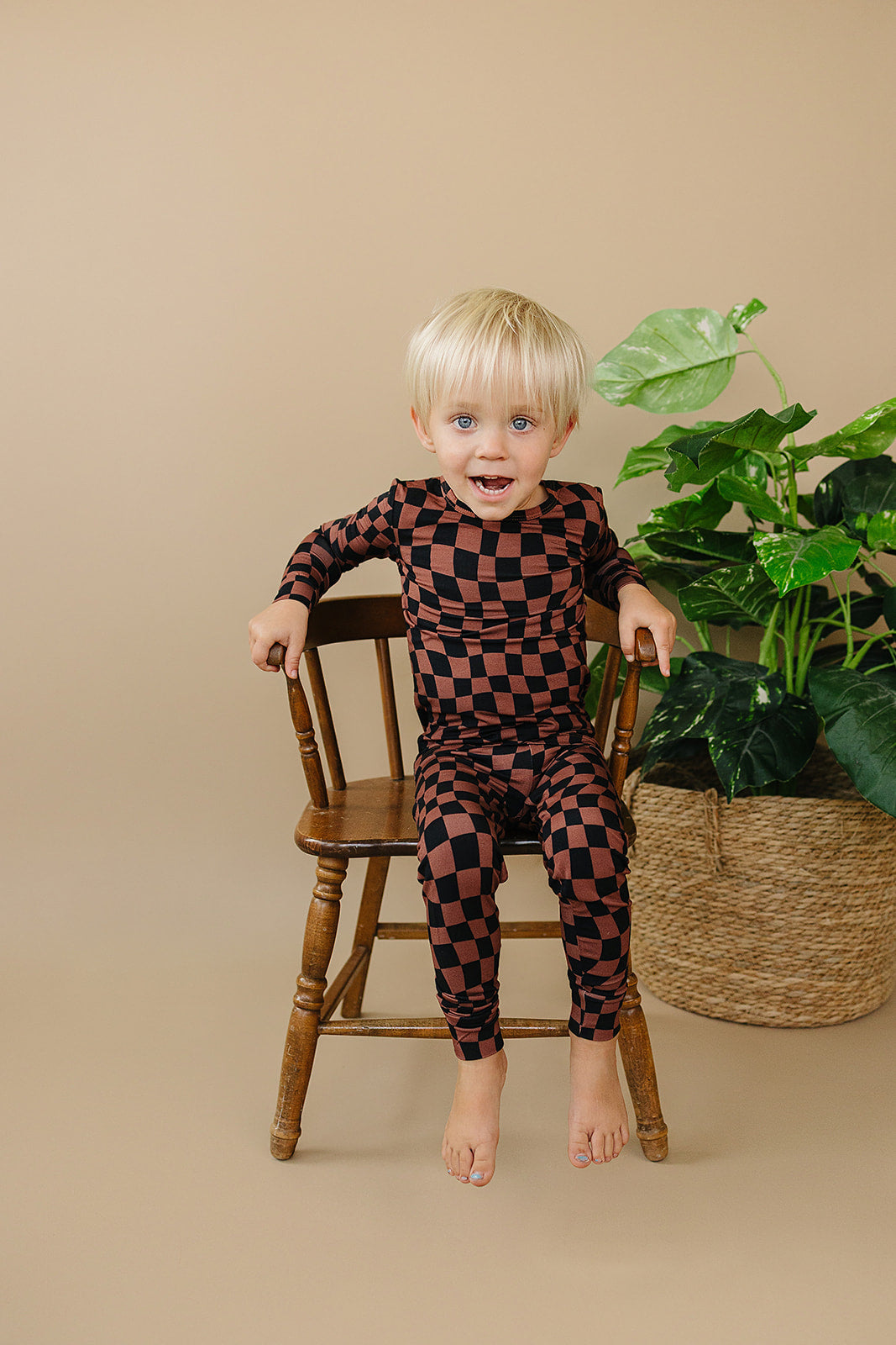 Bamboo Two Piece Set | Chocolate Wavy Checkered