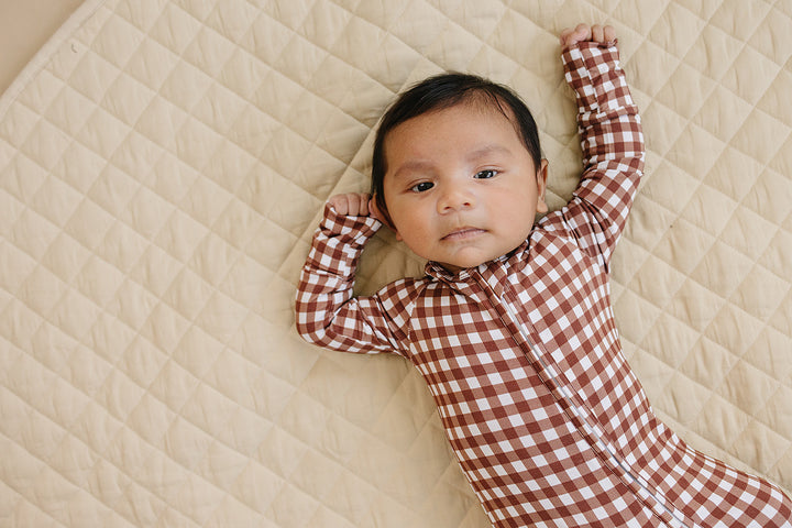 Bamboo Zip Romper | Chocolate Gingham