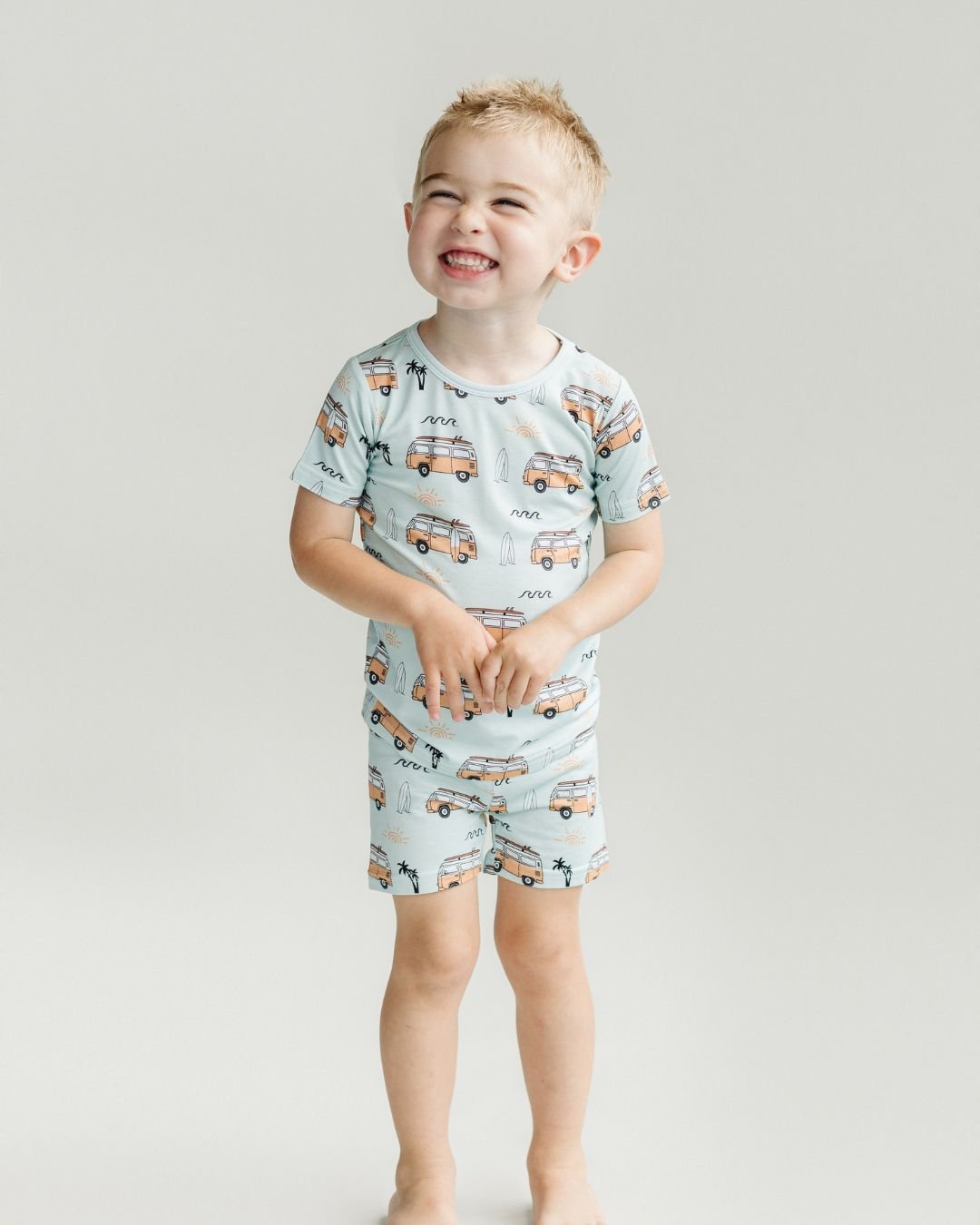 Bamboo Shorts Set | Retro Beach - Romper - LUCKY PANDA KIDS