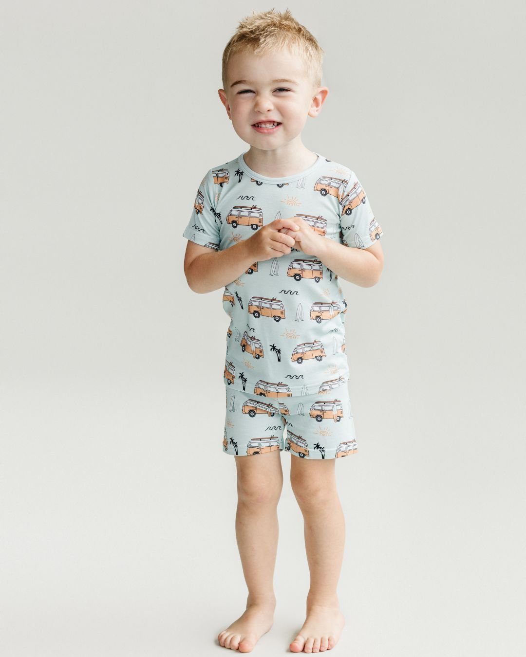 Bamboo Shorts Set | Retro Beach - Romper - LUCKY PANDA KIDS