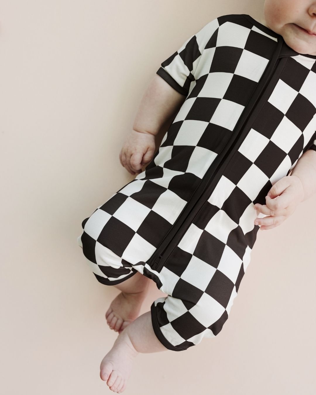 Bamboo Shorty Romper | Black Checkered - Romper - LUCKY PANDA KIDS