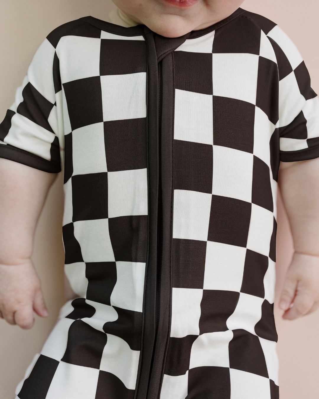 Bamboo Shorty Romper | Black Checkered - Romper - LUCKY PANDA KIDS