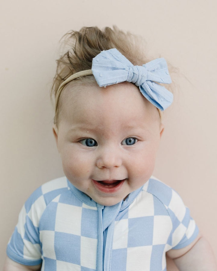 Bamboo Shorty Romper | Blue Checkered - Romper - LUCKY PANDA KIDS