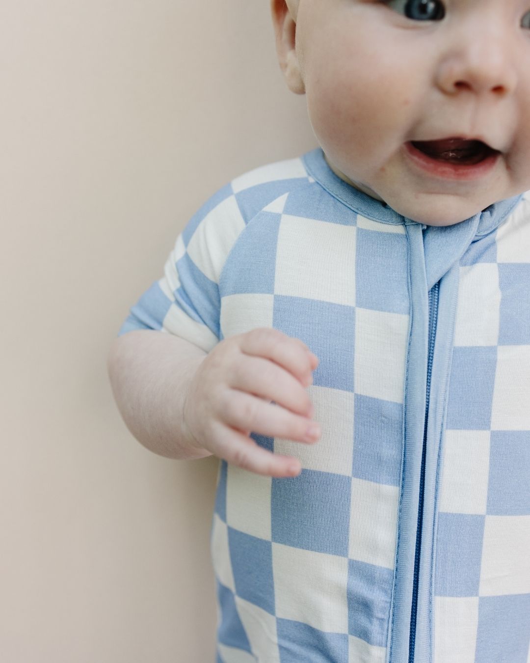 Bamboo Shorty Romper | Blue Checkered - Romper - LUCKY PANDA KIDS