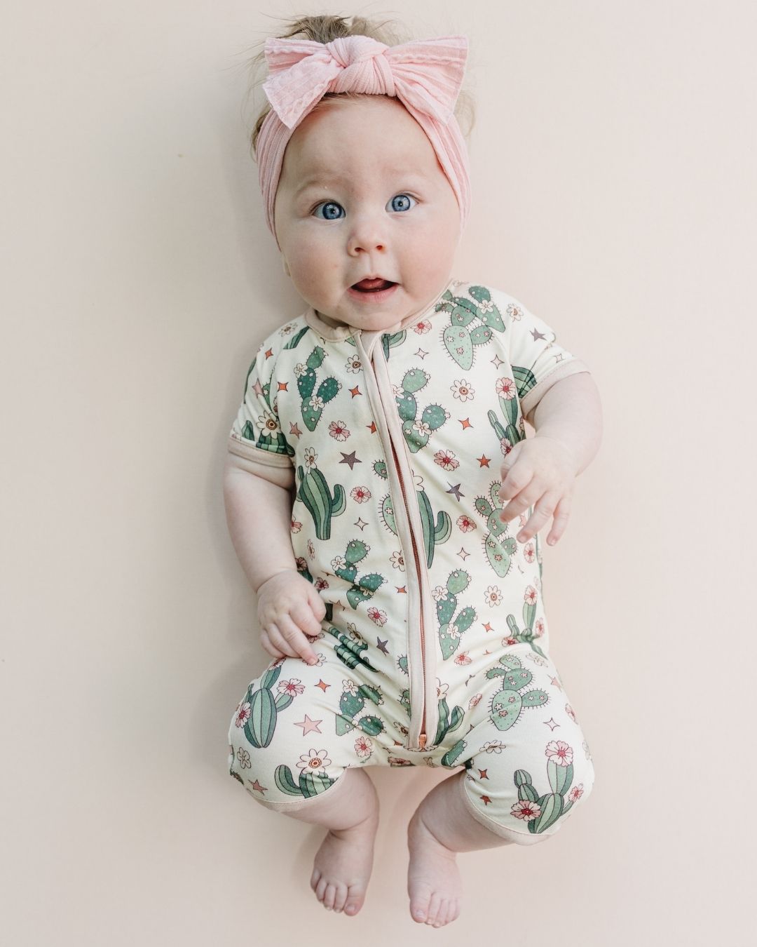 Bamboo Shorty Romper | Cactus Flowers - Romper - LUCKY PANDA KIDS