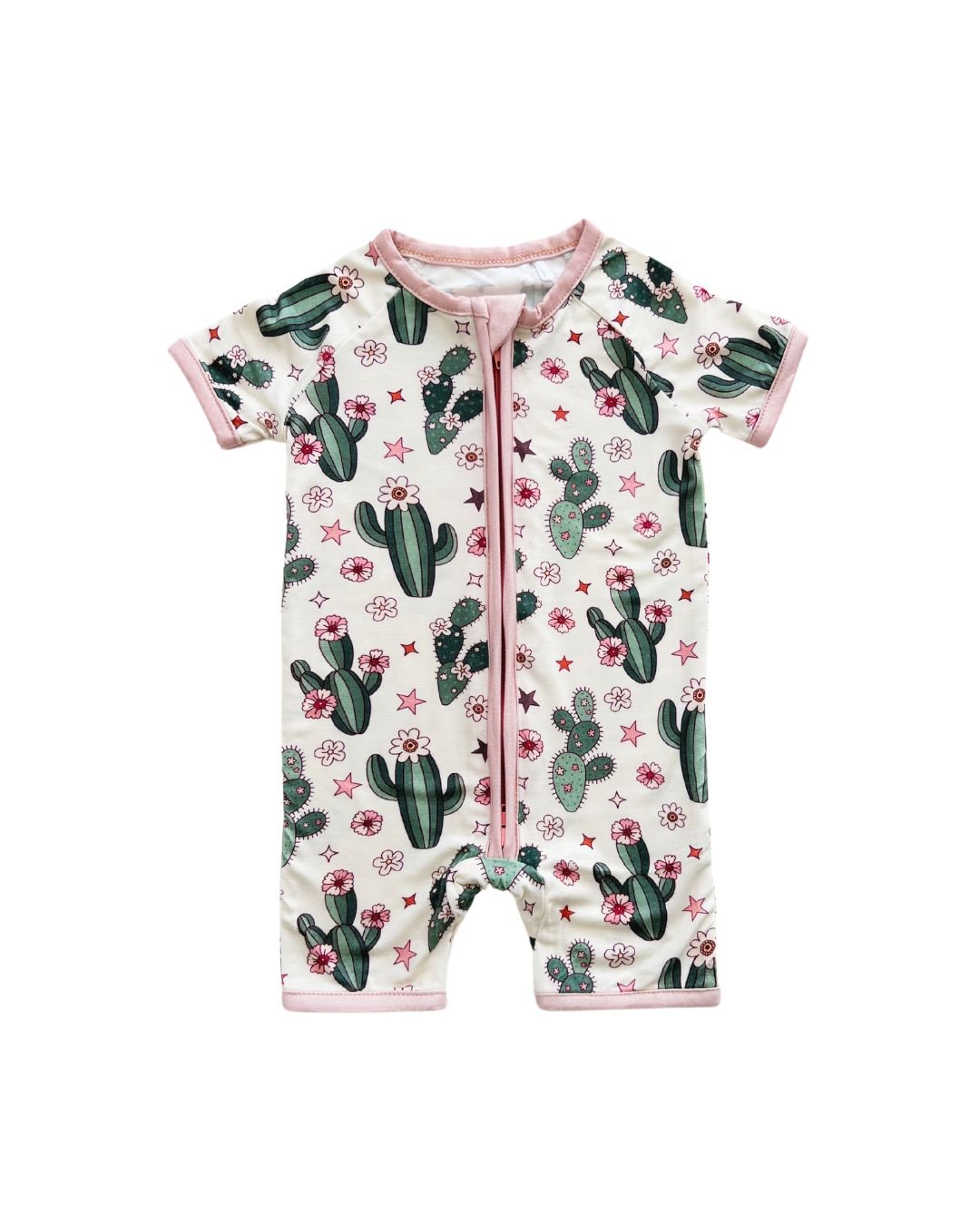 Bamboo Shorty Romper | Cactus Flowers - Romper - LUCKY PANDA KIDS