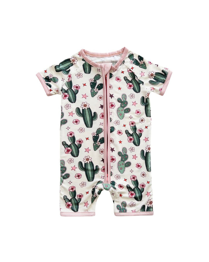 Bamboo Shorty Romper | Cactus Flowers - Romper - LUCKY PANDA KIDS