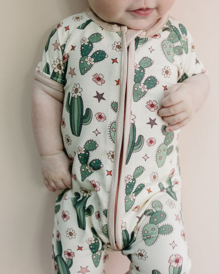 Bamboo Shorty Romper | Cactus Flowers - Romper - LUCKY PANDA KIDS