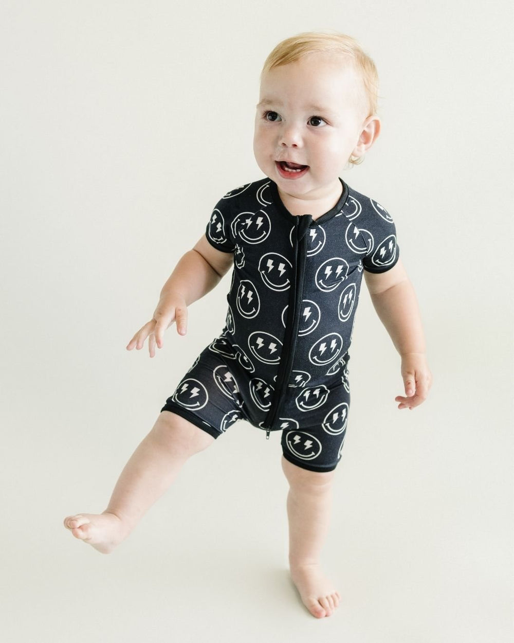 Bamboo Shorty Romper | Electric Smiley - Romper - LUCKY PANDA KIDS