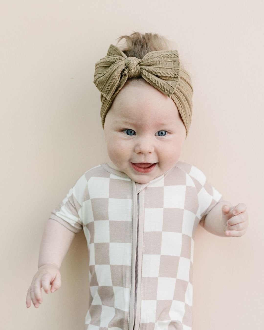 Bamboo Shorty Romper | Latte Checkered - Romper - LUCKY PANDA KIDS