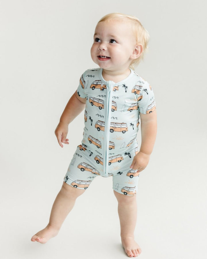 Bamboo Shorty Romper | Retro Beach - Romper - LUCKY PANDA KIDS