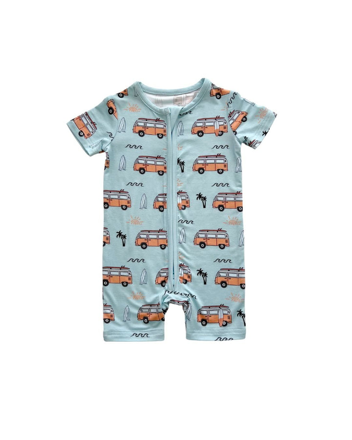 Bamboo Shorty Romper | Retro Beach - Romper - LUCKY PANDA KIDS