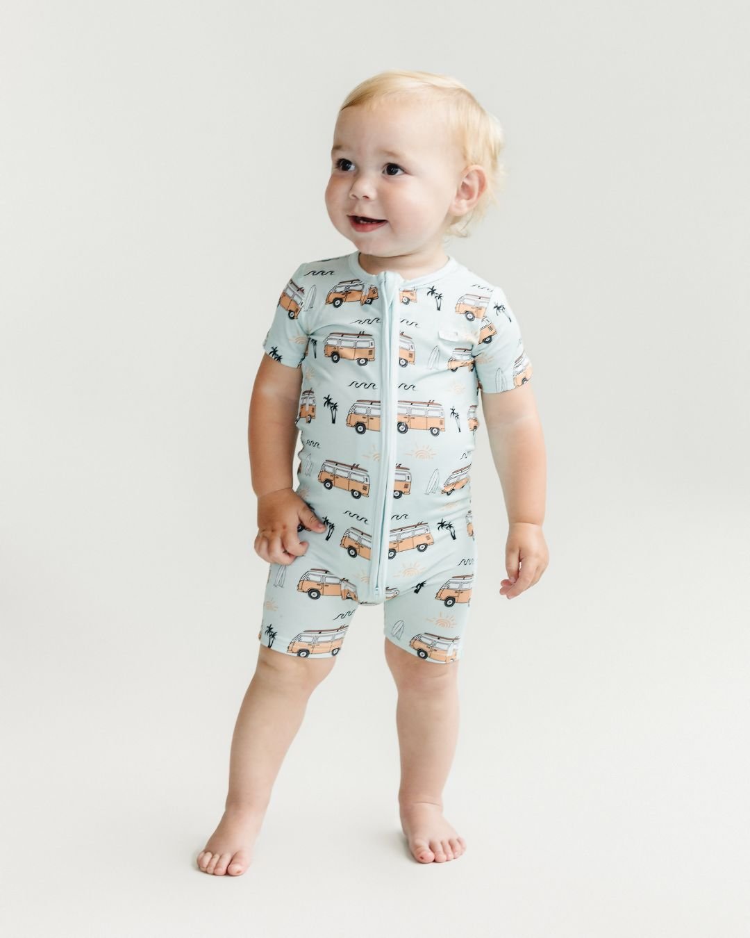 Bamboo Shorty Romper | Retro Beach - Romper - LUCKY PANDA KIDS