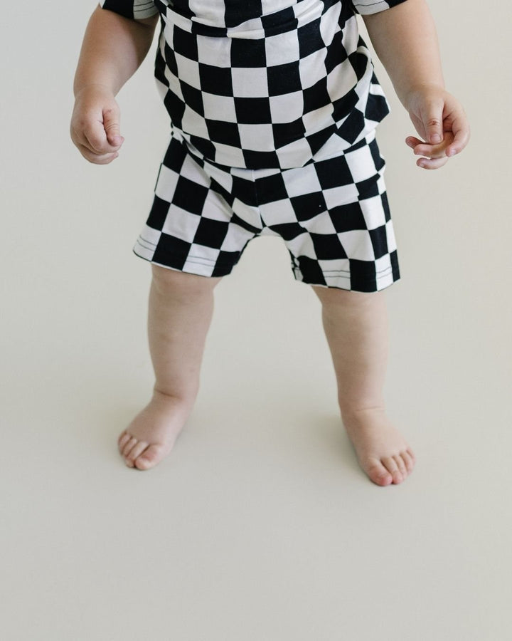 Bamboo Two Piece Shorts Set | Black Checkered - Two - piece set - LUCKY PANDA KIDS