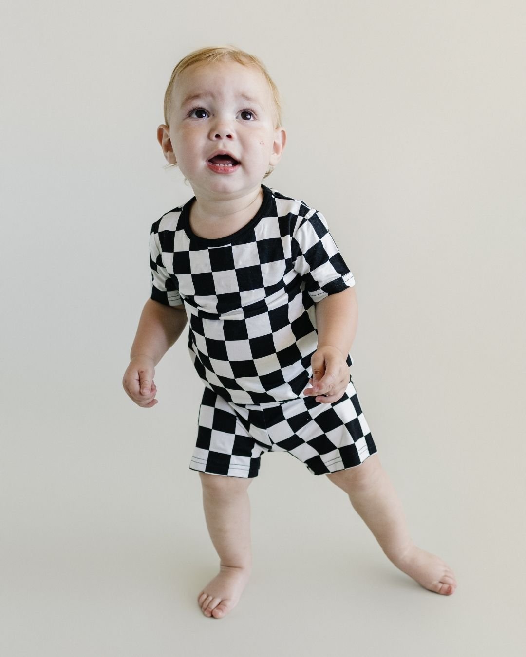 Bamboo Two Piece Shorts Set | Black Checkered - Two - piece set - LUCKY PANDA KIDS