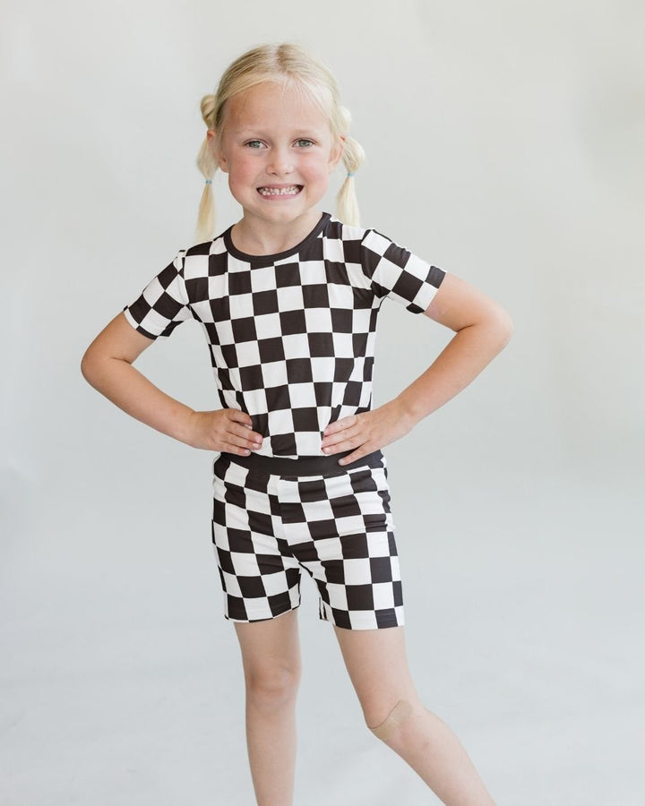 Bamboo Two Piece Shorts Set | Black Checkered - Two - piece set - LUCKY PANDA KIDS