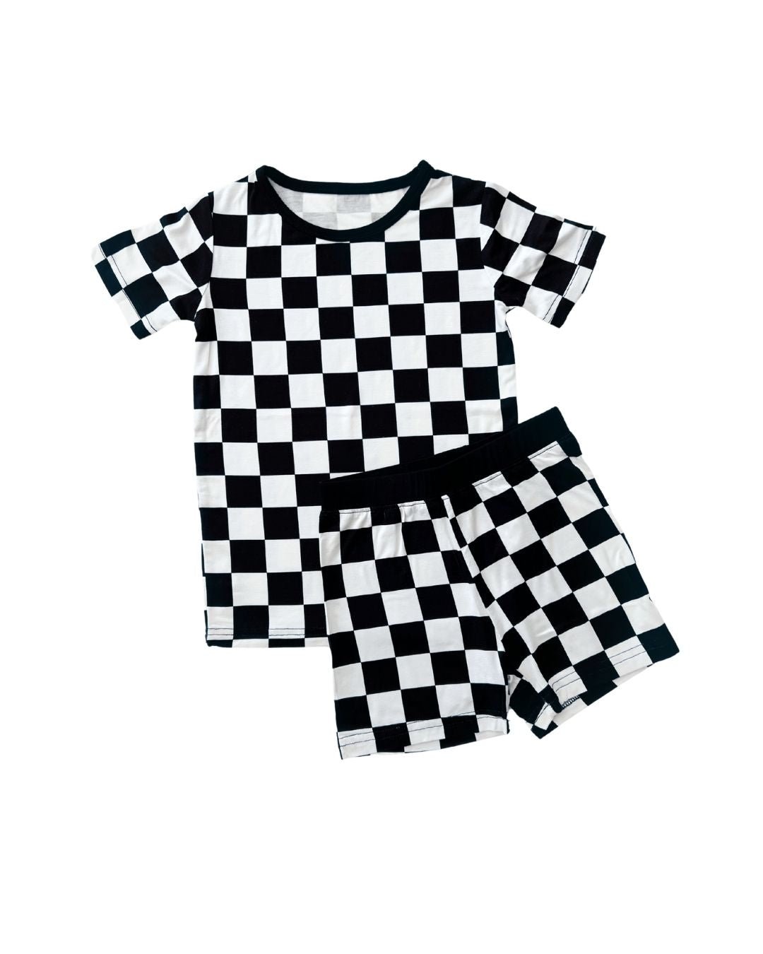 Bamboo Two Piece Shorts Set | Black Checkered - Two - piece set - LUCKY PANDA KIDS
