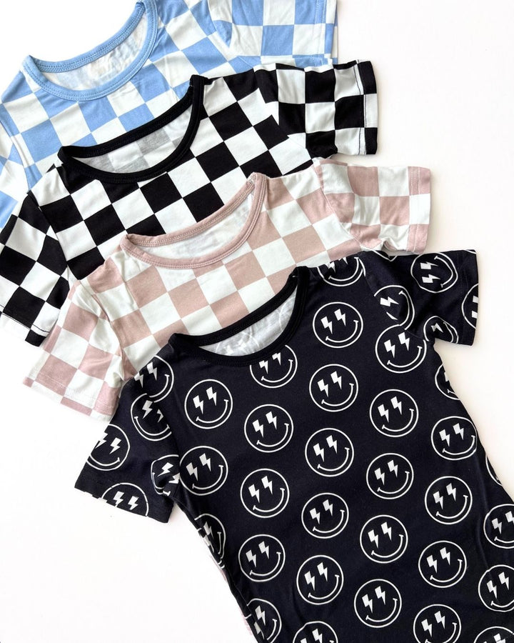 Bamboo Two Piece Shorts Set | Black Checkered - Two - piece set - LUCKY PANDA KIDS