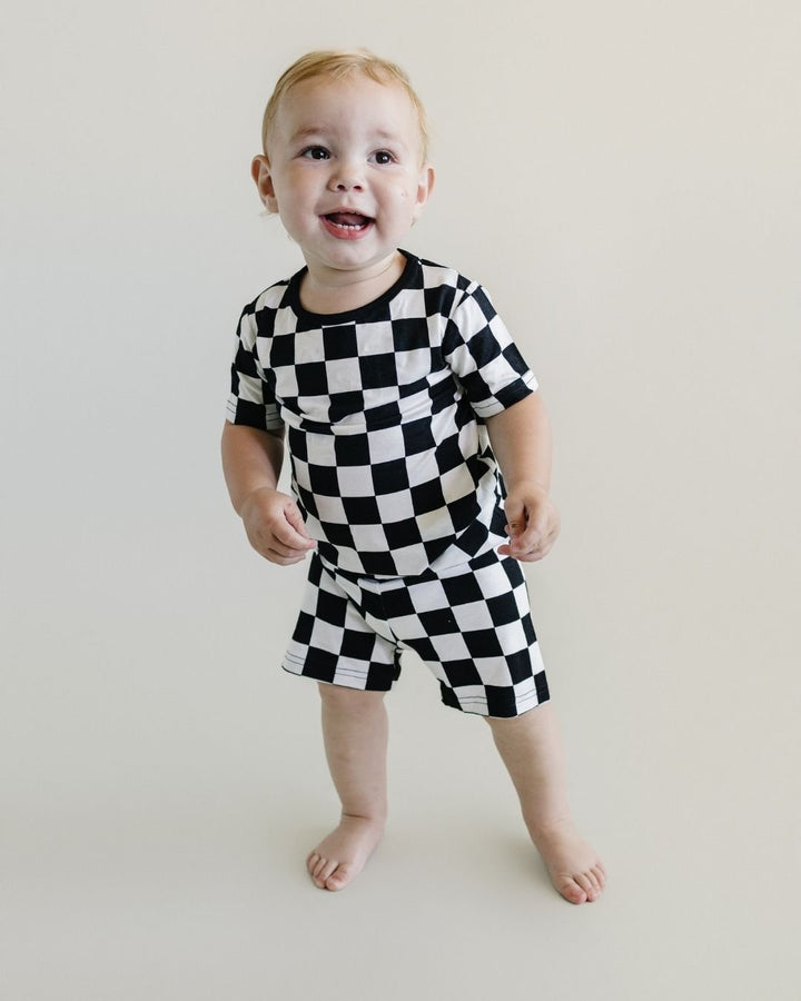 Bamboo Two Piece Shorts Set | Black Checkered - Two - piece set - LUCKY PANDA KIDS