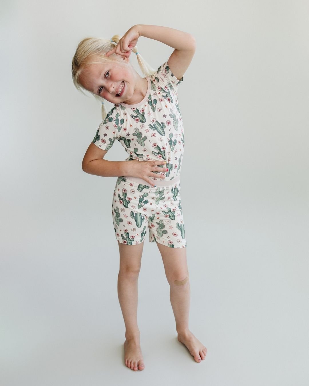 Bamboo Two Piece Shorts Set | Cactus Flowers - Two - piece set - LUCKY PANDA KIDS