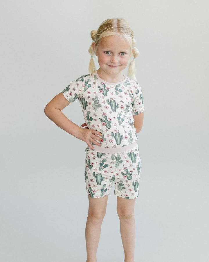 Bamboo Two Piece Shorts Set | Cactus Flowers - Two - piece set - LUCKY PANDA KIDS