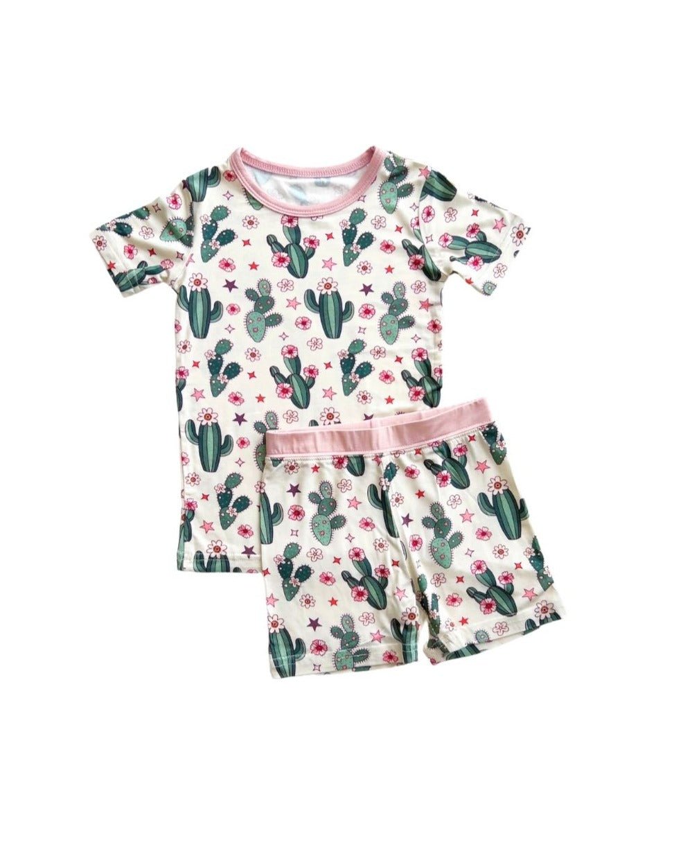 Bamboo Two Piece Shorts Set | Cactus Flowers - Two - piece set - LUCKY PANDA KIDS