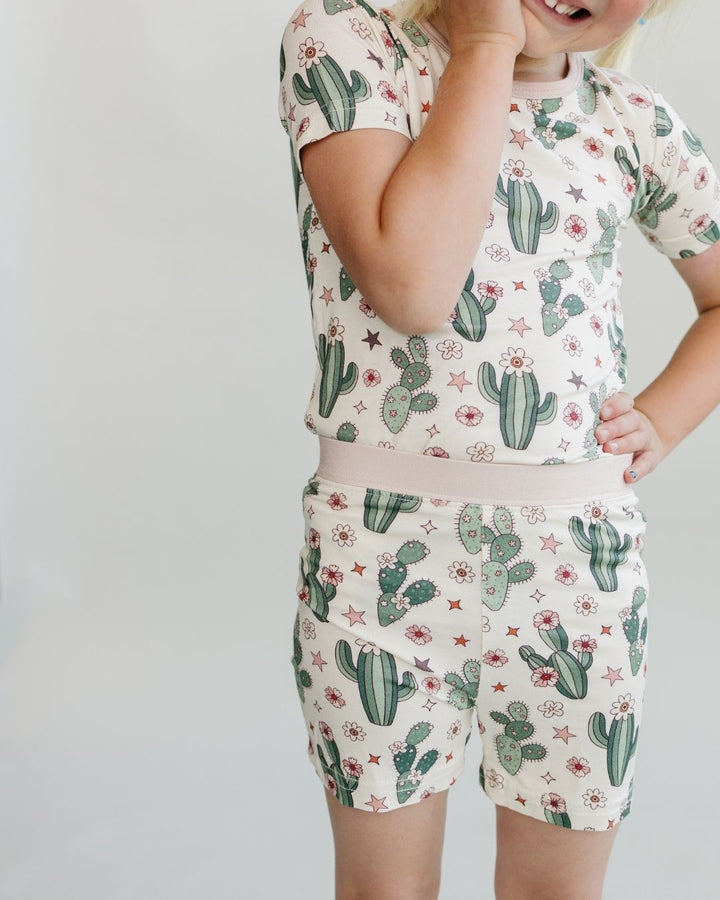 Bamboo Two Piece Shorts Set | Cactus Flowers - Two - piece set - LUCKY PANDA KIDS