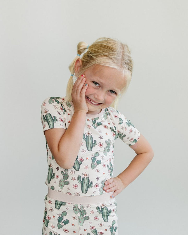 Bamboo Two Piece Shorts Set | Cactus Flowers - Two - piece set - LUCKY PANDA KIDS