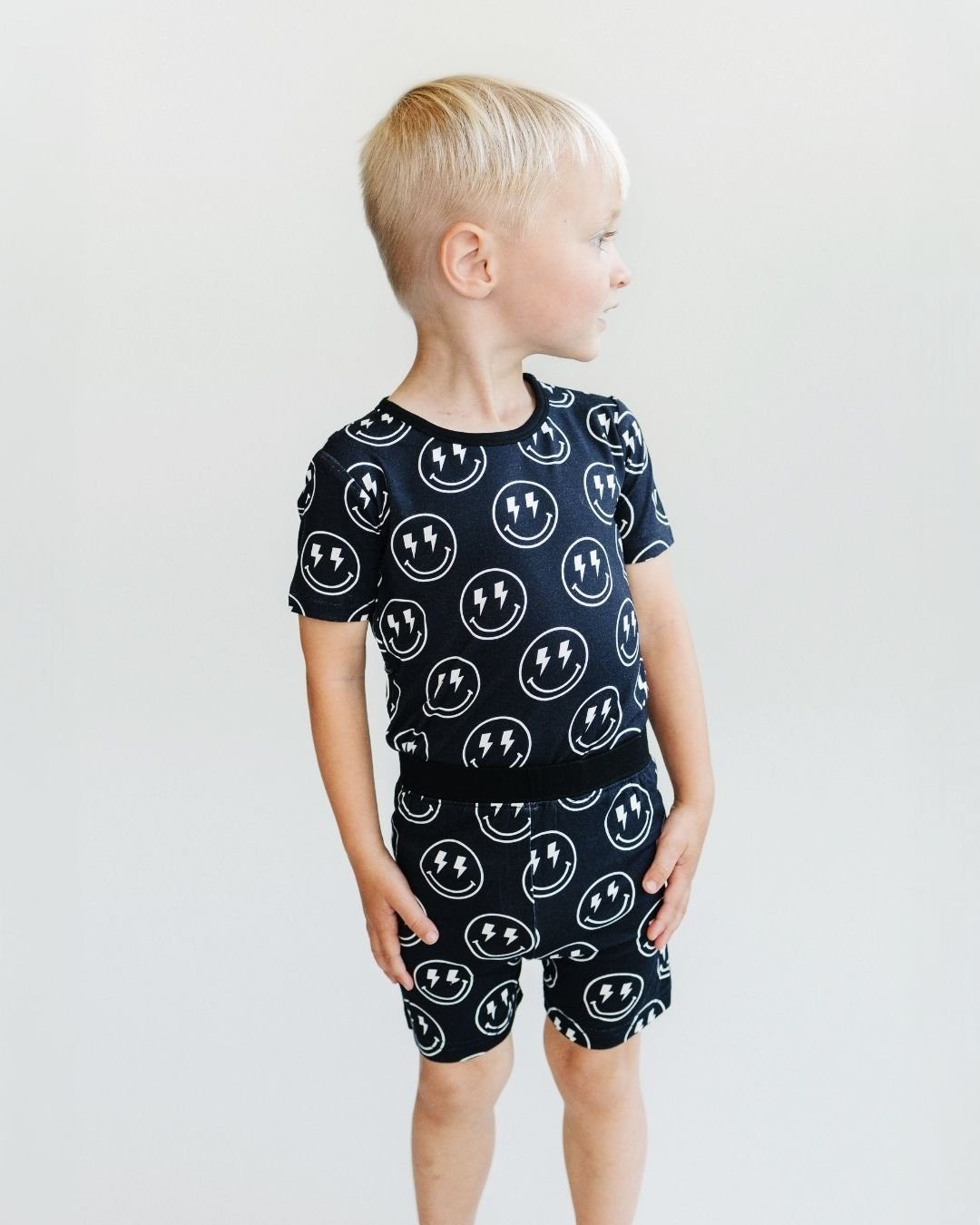 Bamboo Two Piece Shorts Set | Electric Smiley - Two - piece set - LUCKY PANDA KIDS