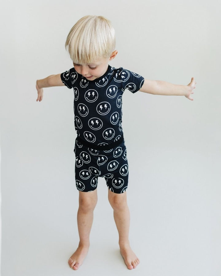 Bamboo Two Piece Shorts Set | Electric Smiley - Two - piece set - LUCKY PANDA KIDS