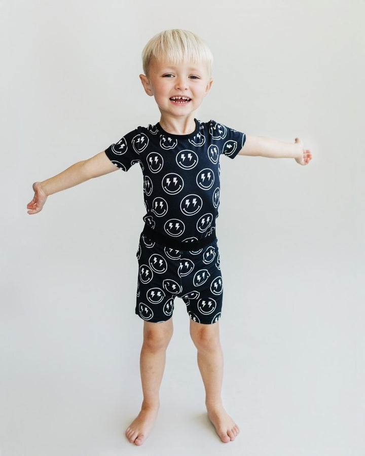 Bamboo Two Piece Shorts Set | Electric Smiley - Two - piece set - LUCKY PANDA KIDS