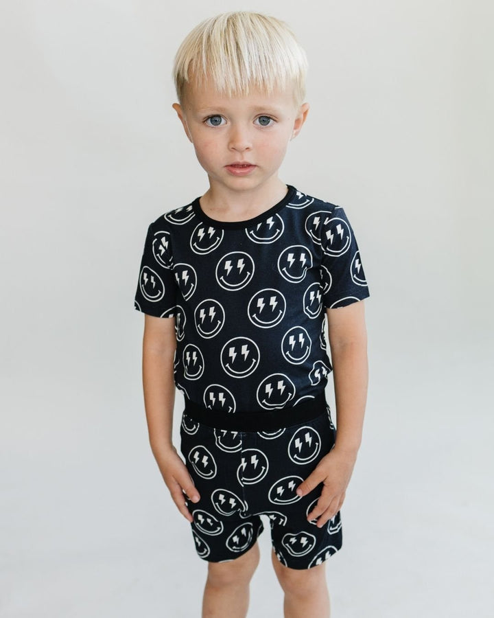 Bamboo Two Piece Shorts Set | Electric Smiley - Two - piece set - LUCKY PANDA KIDS