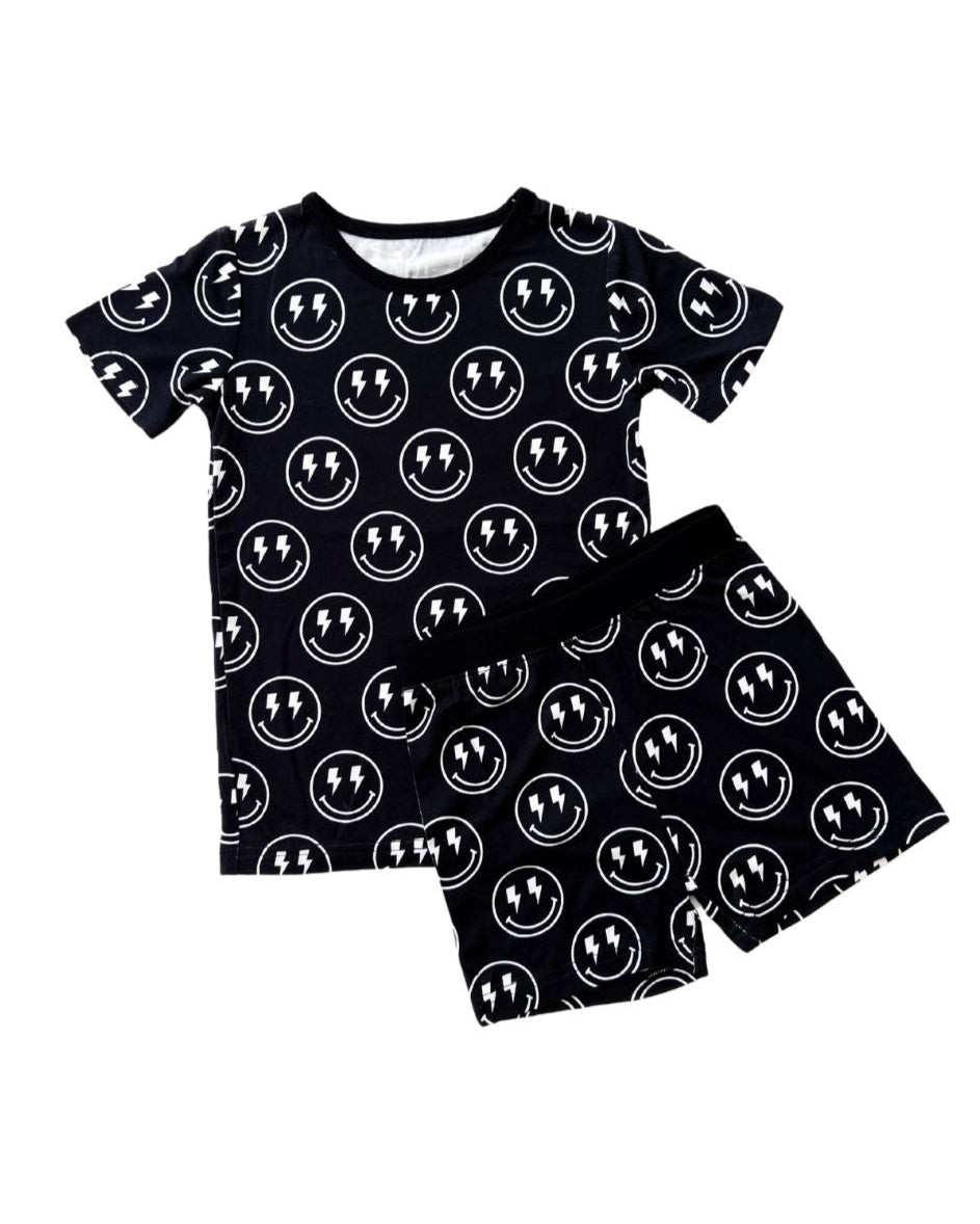 Bamboo Two Piece Shorts Set | Electric Smiley - Two - piece set - LUCKY PANDA KIDS